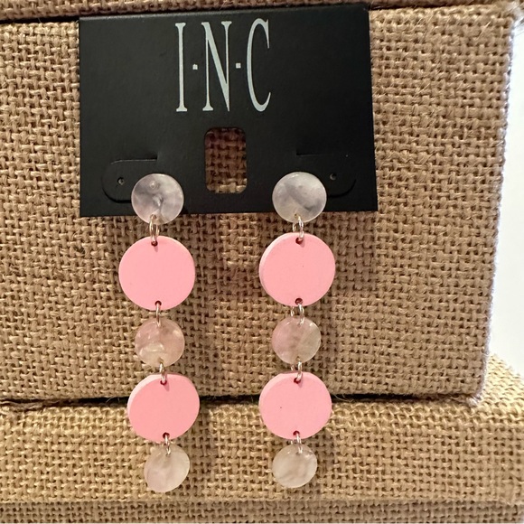 NWT INC Earrings - Pink acrylic beaded dangles, post back. Gold tone - Picture 1 of 7